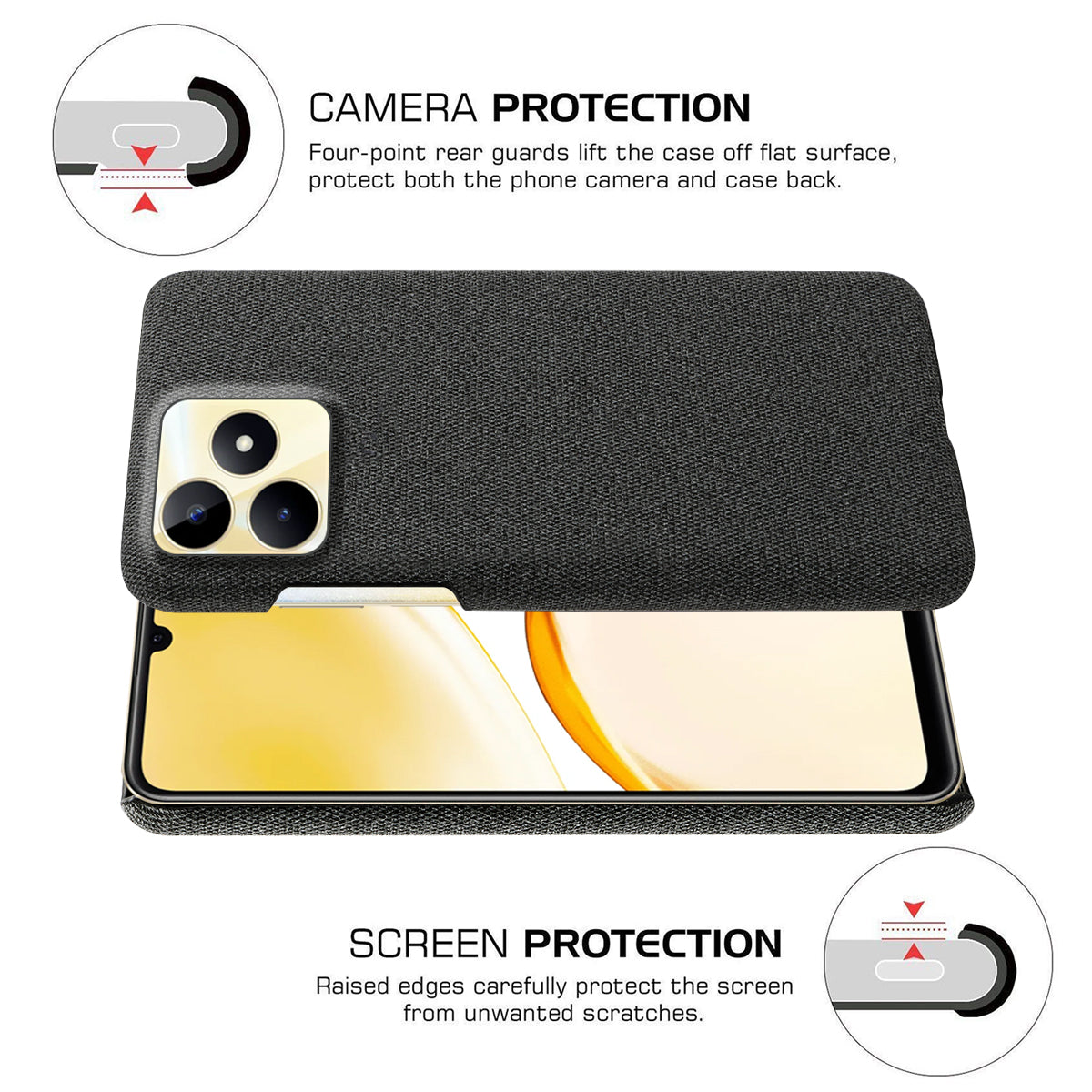 For Realme Narzo N53 4G Cell Phone Cases Shock-absorbing PC+Cloth Back Cover For Realme Narzo N53 4G Cell Phone Cases Shock-absorbing PC+Cloth Back Cover